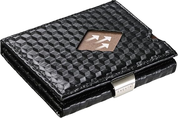 EXENTRI EXD341 Wallet, Genuine Leather, Trifold Wallet, Mini Wallet, RFID Blocking, Compact Mini Wallet, Cowhide Leather, Small Wallet, Men's, Women's, Black Cube