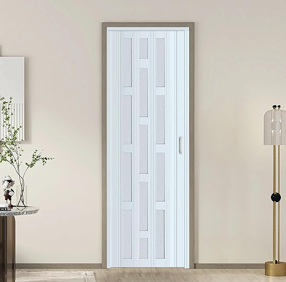 DIYHD 30X96in Frosted Glass PVC Folding Accordion Door with Latch, Handle