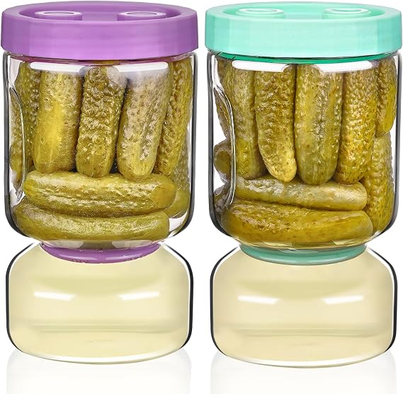 ZENS Pickle Jar with Strainer Flip, 51oz Airtight Pickle Juice Separator | 2 Pack Pickle Container with Strainer and Leakproof Lid, Pickle Juice Separator Olive Jar, Gifts for Mom