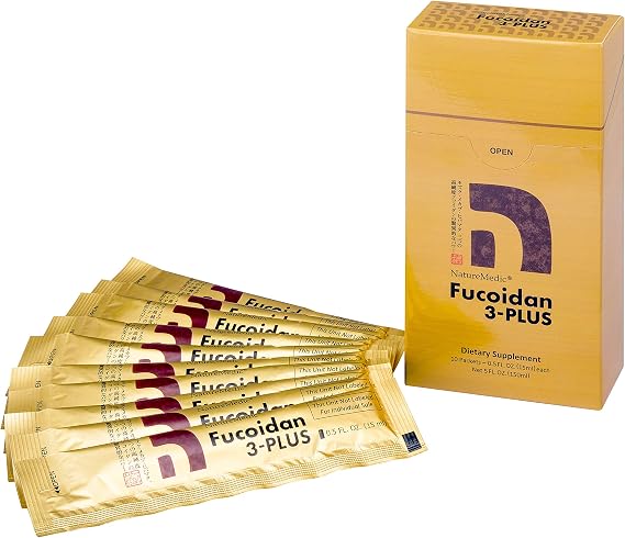 Fucoidan 3-Plus Brown Seaweed Immunity Supplement with Three Types of High Purity Fucoidan Organic Mekabu Fucus Mozuku Agaricus 10 Concentrated Liquid Packets Made in Japan