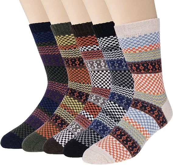 Loritta 5 Pairs Wool Socks for Men, Winter Warm Hiking Boot Socks