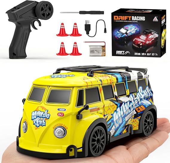 Mini RC Toy Cars for Easter Gifts for Adults Kids Boys Girls, RC Drift Car 1:32 Scale 2.4GHz remote control, Remote Control Car with LED Lights 4 Obstacles, Stunt Drifting RC Toys 4WD 25 km/h