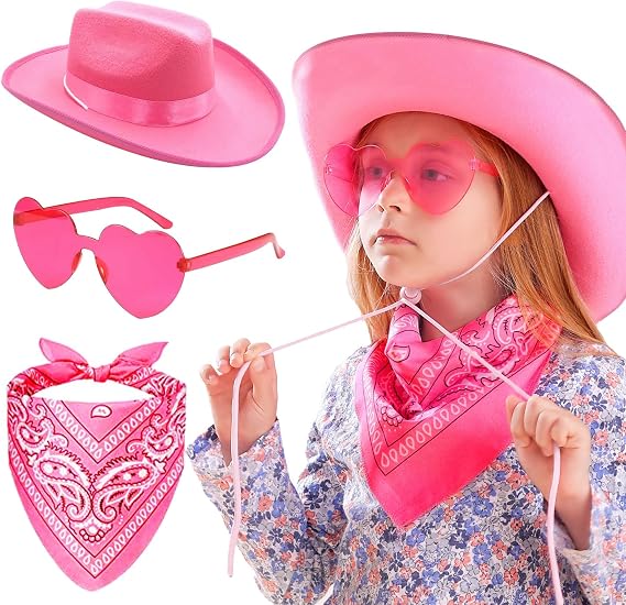 JeVenis Pink Cowgirl Hat Kids Western Cowgirl Hat Bandana Sunglasses