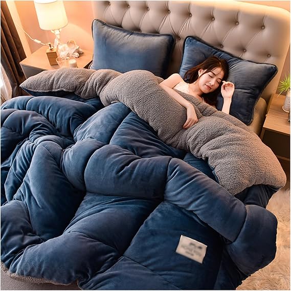 Quilt/Quilts, Down Duvet, 2-5kg Thicken Faux Lamb Cashmere Blanket Winter Soft Warm Bed Comforter Fluffy Warm Double-Sided Velvet Comforter Core (Blue 150x200cm(2kg))