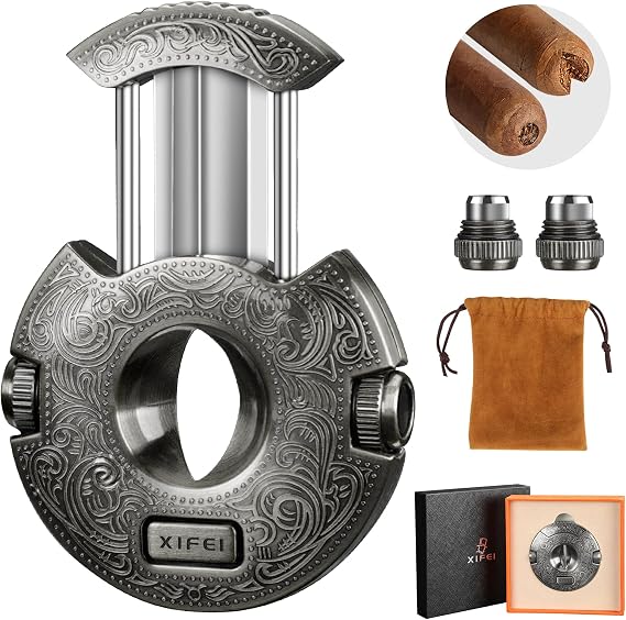 XIFEI Cigar Cutter with 2 Cigar Punch, Stainless Steel Cigar Guillotine