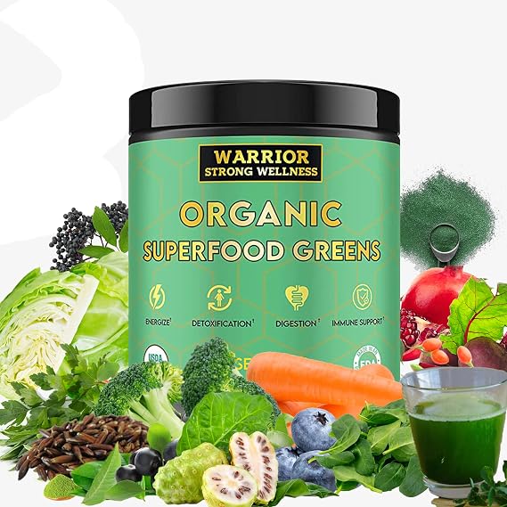 Certified Organic Greens Powder, 30 Servings | Green Superfood Powder, Energy Boost Detox Drink, Fruit and Vegetable Powder, Apple Cider Vinegar, Green Tea Extract