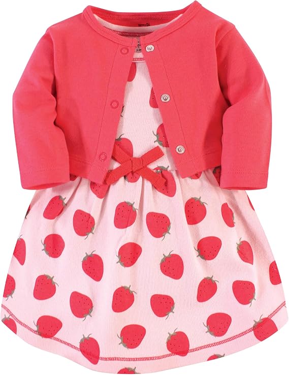 Touched by Nature Infant Toddler Girls Organic Cotton Dress and Cardigan, Rainbows Sunshine