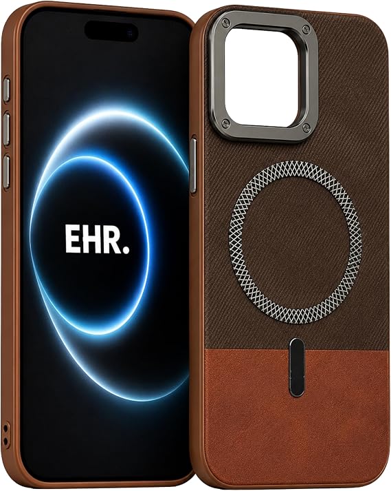 Ehr. iPhone 13/14 ile Uyumlu Magsafe Wireless Şarj Özellikli Mat Süet Deri Nakışlı İçi Kadife Silikon Arka Kapak (Kahverengi, iPhone 13/14)