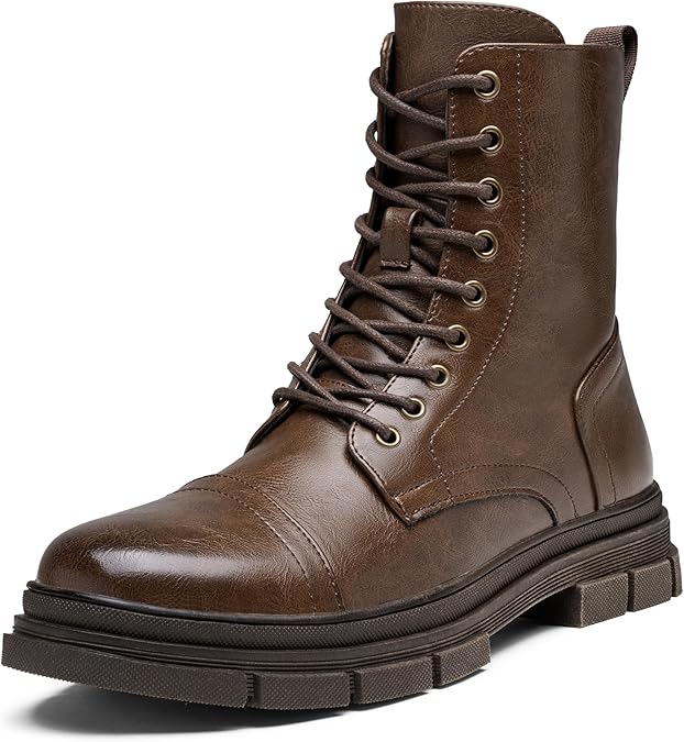 Jousen Men's Boots Fashion Motorcycle Combat Boots | Lace-up&Zipper, High-gloss Smooth Upper, Memory Foam Insole, Non Slip Outsole,Water Resistant, City Life, Street Style