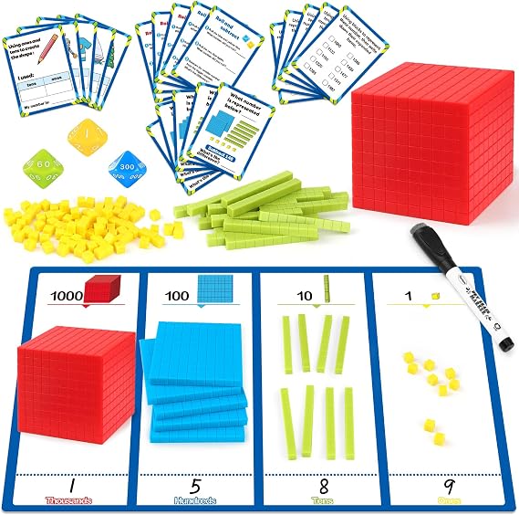 Torlam Base Ten Blocks for Place Value, Counting, Kindergarten Math Games - Base 10 Math Manipulatives for 1st-3rd Grade Kids