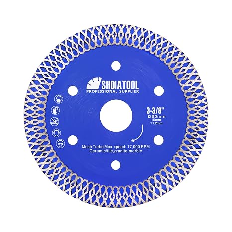 SHDIATOOL Diamond Cutting Disc 85mm 3-3/8Inch Super Thin X Mesh Turbo Saw Blade for Tile Marble Ceramic Porcelain
