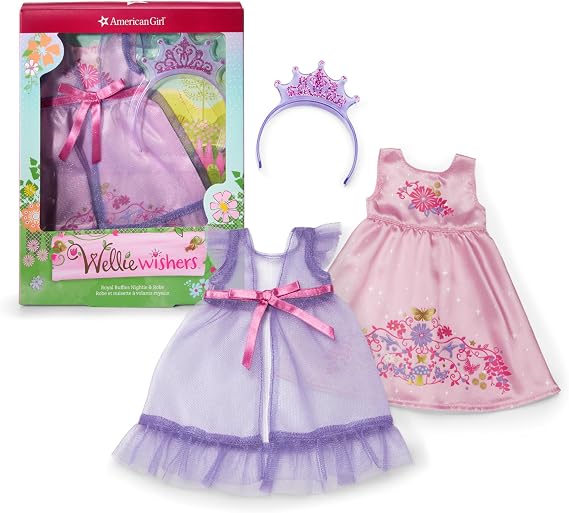 American Girl WellieWishers 14.5-inch Doll Royal Ruffles Nightie & Robe Outfit with a Tiara Headband, For Ages 4+
