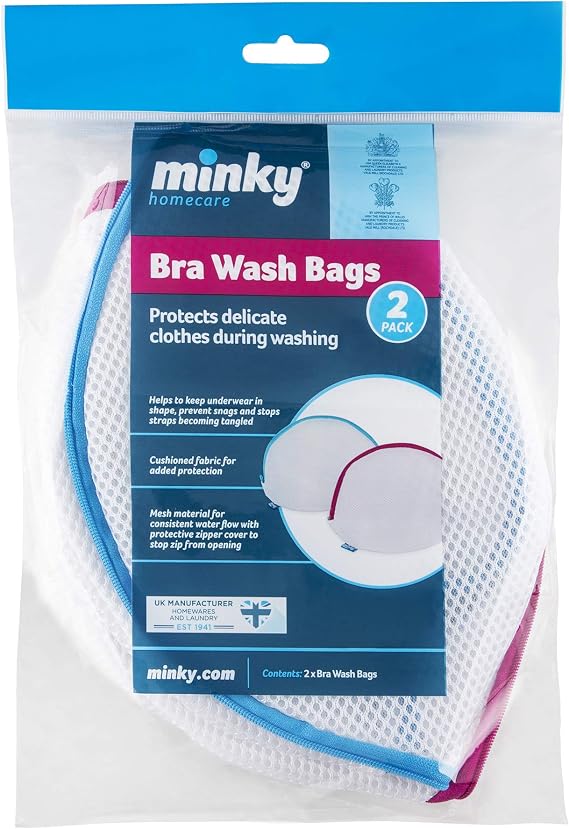 Minky Delicate Bra Wash Bag 2 Pack, Reusable Laundry Bags for Washing Machine, Mesh Laundry Protective Case with Zips