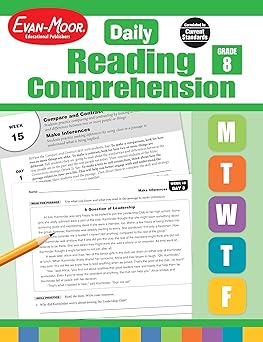 Evan-Moor Daily Reading Comprehension, Grade 8 - Homeschooling & Classroom Resource Workbook, Reproducible Worksheets, Teaching Edition, Fiction and Nonfiction, Lesson Plans, Test Prep