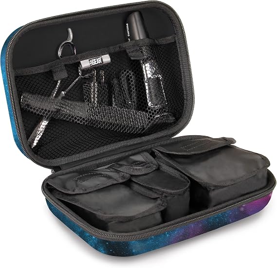 USA Gear 10 Inch Hard Shell Hair Clipper Case - Barber Clipper Case Compatible with Wahl Clippers, Surker Hair Clippers, Andis Trimmer, Oster Hair Trimmer, Philips Barber Clippers, and More - Galaxy