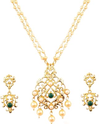 Touchstone Indian Bollywood Traditional Designer Jewelry Pendant Set in Gold Or White Tone for Women.