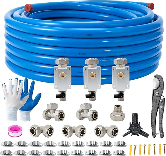 Shop Air Line Kit 3/4"×100FT, HDPE-Aluminum Compressed Air Line Kit, Rapid Compressed Air Piping System for Garage, Air Compressor Hose Kit Leak-Proof & Easy to Install