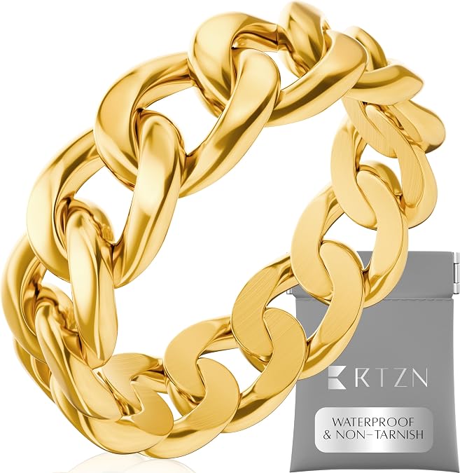 RTZN Signet Rings for Men Premium Mens Stainless Steel Rings 100% Waterproof & Non Tarnish Plain Statement Mens Signet & Cuban Link Ring Gold/Silver Pinky Ring for Men (SIZE: 6-12)