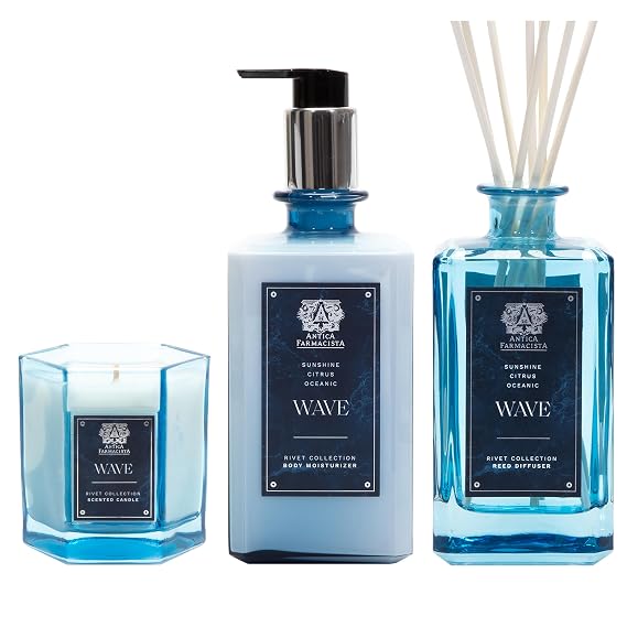 Antica Farmacista Ambiance Bundle - 10.8 fl oz Reed Diffuser, 15.3 oz Body Moisturizer & 9 oz Scented Candle - Wave