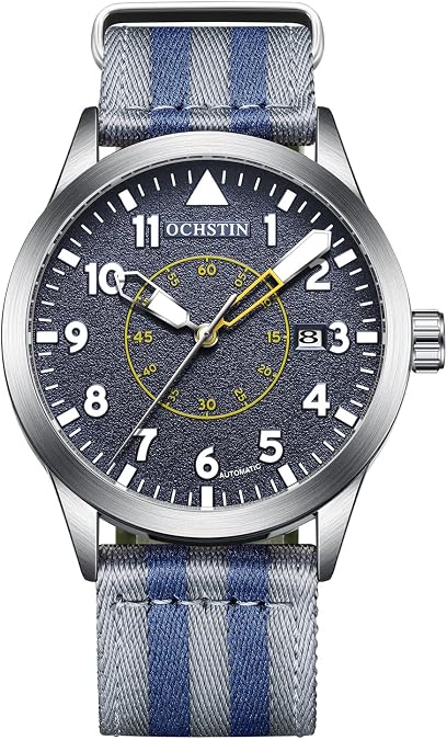 Men's Automatic Mechanical Watch - Military Style Analogue Display with Date - Leather, Stainless Steel and Nylon Strap