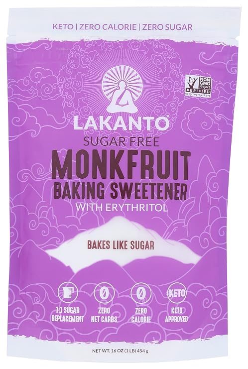 Lakanto Sugar Free Monk Fruit Baking Sweetener with Erythrito, Certified Keto, Zero Carbs, Non GMO, 16 Ounce (Pack of 8)