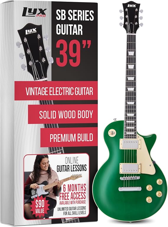 LyxPro 39 SB Series Electric Guitar, LP Style for Beginner, Intermediate & Pro Players Solid Body Guitar, Bonus 2-Pack of Picks, Mahogany Wood, Volume/Tone Controls, 3-Way Pickup - Green