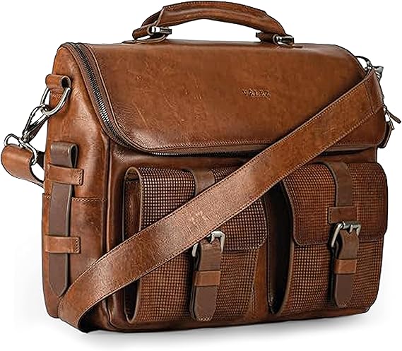 VELEZ Tan Full Grain Leather Messenger Bag for Men - 15" Laptop Briefcase - Mens Vintage Business Crossbody Computer Bags