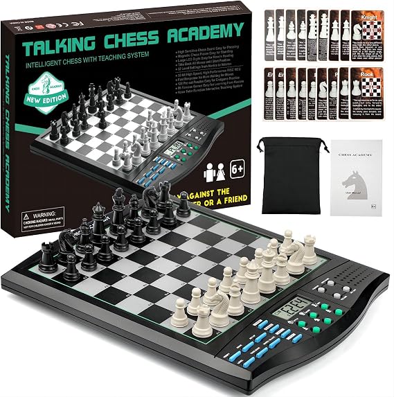 Talking Chess Academy Electronic Chess Set Magnetic Chess Game with Interactive Educational System, Advanced AI for Beginners to Improve Players, Perfect for Kids & Adults Simple and Noble