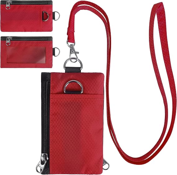 TATAANTY RFID Blocking Wallet, Minimalist Wallet for Men, Small Wallet for Women with Lanyard Keychain, ID Holder Zipper for Cards, Coins, Travel, Water-resistant, Red