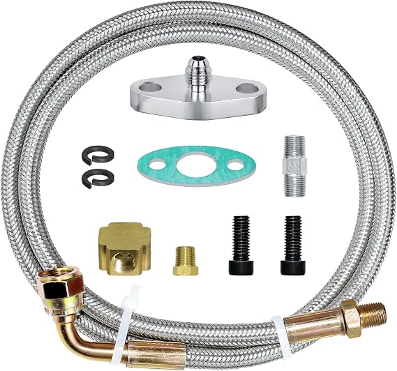 Turbo Oil Feed Line Kit Compatible with T3 T4 T60 T61 T70 1/8 PNT 90 Degree 41'' Universal Turbocharger 4AN Braided Stainless Steel Oil Feed Line with 1/8 NPT Fitting