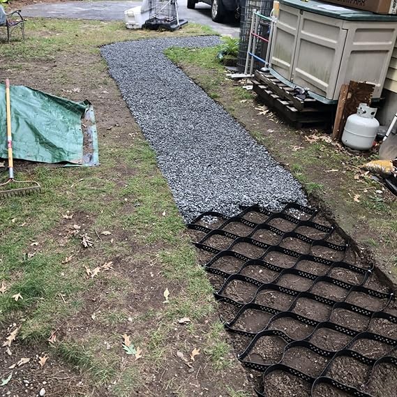 Permeable Pathway Grid Geocell, 5cm Depth HDPE Gravel Grids for Garage Garden Stones Walkway, Flexible Cuttable Honeycomb Paving Stabilizer (Size : 2m x 5m (6.5ft x 16.5ft))
