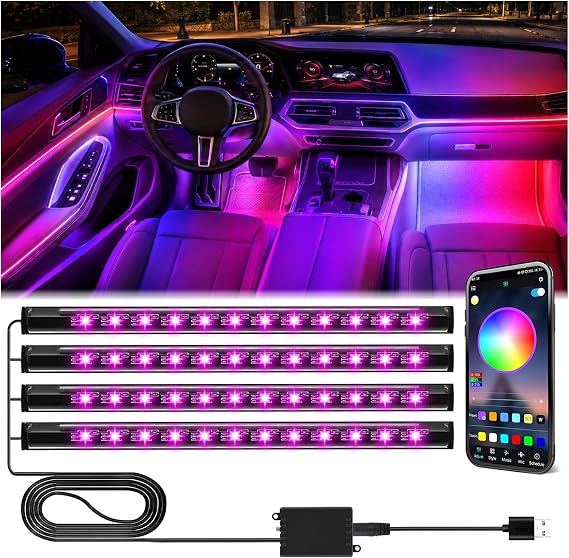 Winzwon LED Interior Lights for Car Accessories for Men Women | Gifts for Men Husband, USB Port APP Control Auto Stuff Lighting Kits Decoration Atmosphere Strip Lights