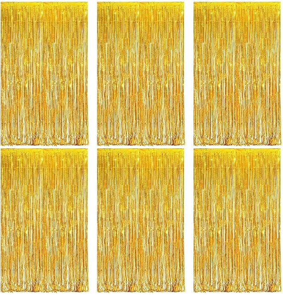 Tinsel Curtain Gold Pack of 6 Glitter Curtain Photo Wall Party Foil Fringe Background for Party Decoration Birthday Decoration Wedding New Year's Eve Festivals Stage Decoration (1 m x 2 m)