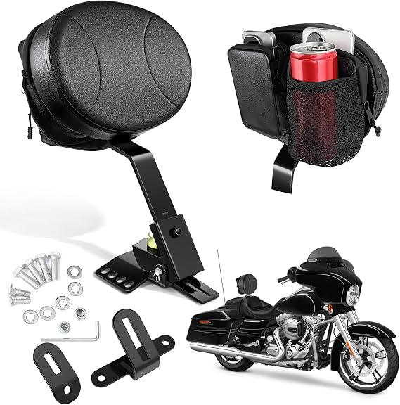 PBYMT Driver Rider Backrest, Adjustable Rider Driver Backrest Fit for Harley Davidson Touring Street Glide Electra Glide Road King Road Glide 1997-2024, Black