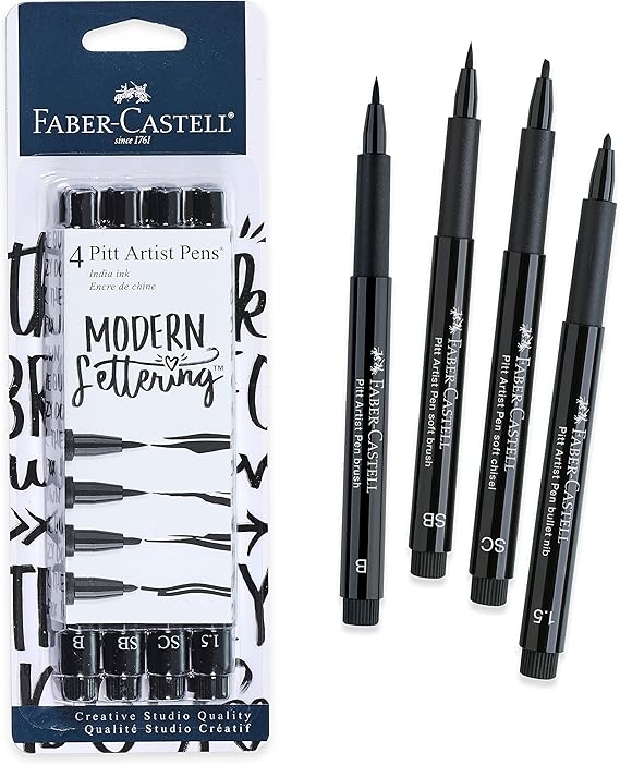 Faber-Castell Black Modern Lettering Pitt Artist Pen Set, 4 Count