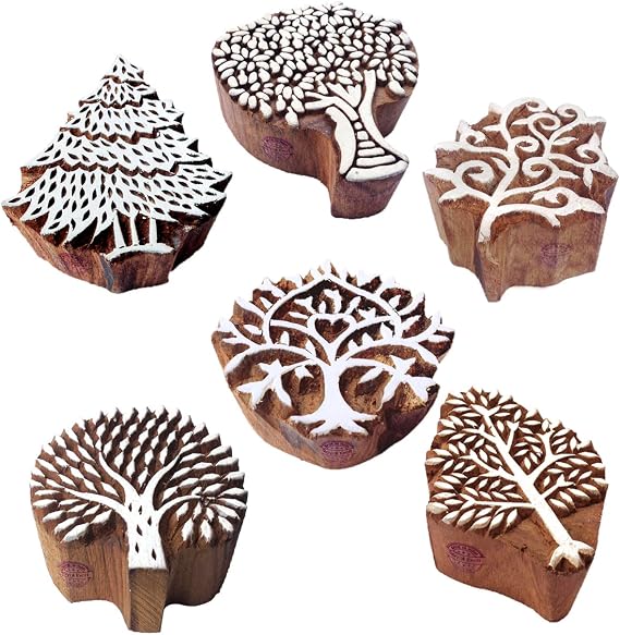 Textile Wood Blocks Rural Tree Shape Printing Stamps (Set of 6)