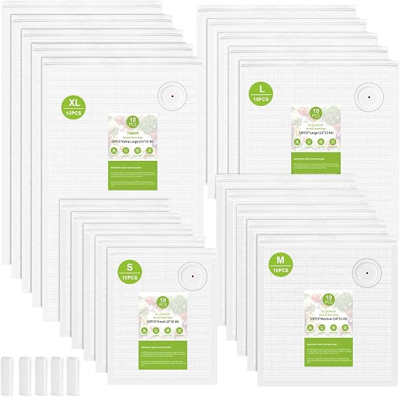 URPOWER Reusable Vacuum Sealer Bags for Food Storage, 40 PCS with 5 Clips