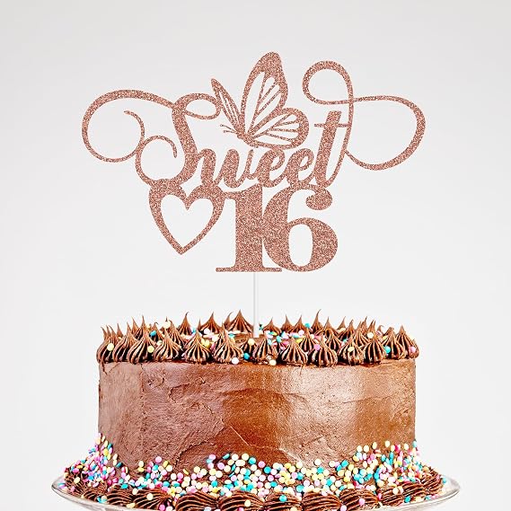 Glitter Sweet 16 Cake Topper, Happy 16th Birthday Cake Topper