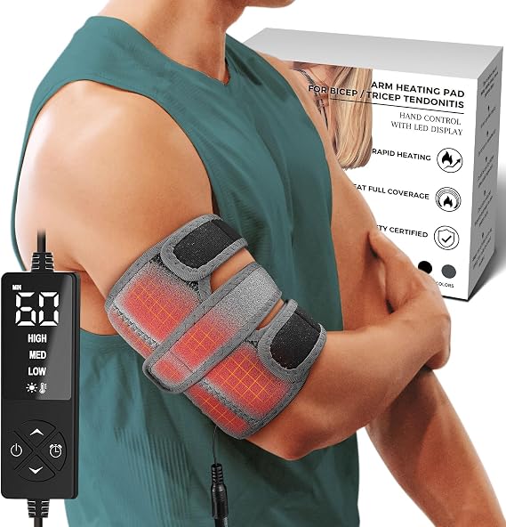 Upper Arm Heating Pad Sleeve, Heated Arm Brace for Bicep Tendonitis Muscle Strains