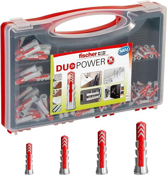 Fischer Redbox DuoPower 535973 Set of 280 Assorted Duopower Dowels for Fixing on Solid Wall, Perforated Brick, Drywall and Mobile Concrete, Set of 280