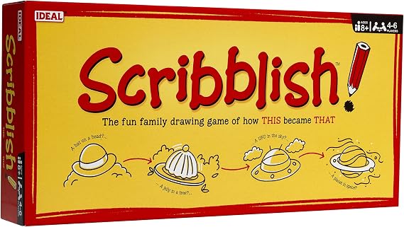 IDEAL | Scribblish: The fun family drawing game of how THIS became THAT! | Family Games | For 4-6 Players | Ages 8+