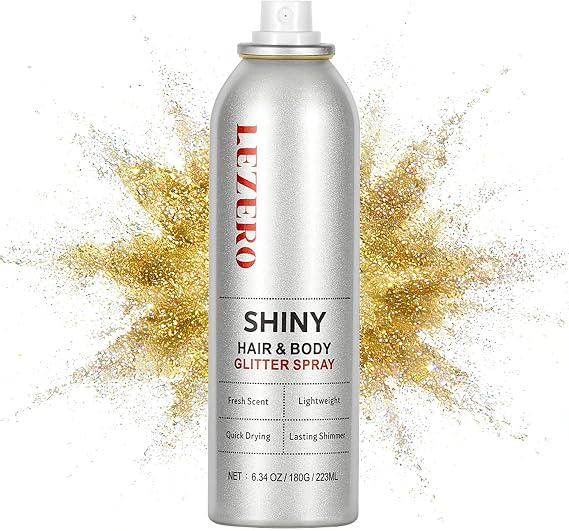 Dazzle Gold Hair and Body Glitter Spray Shimmer Makeup for Rave Festival