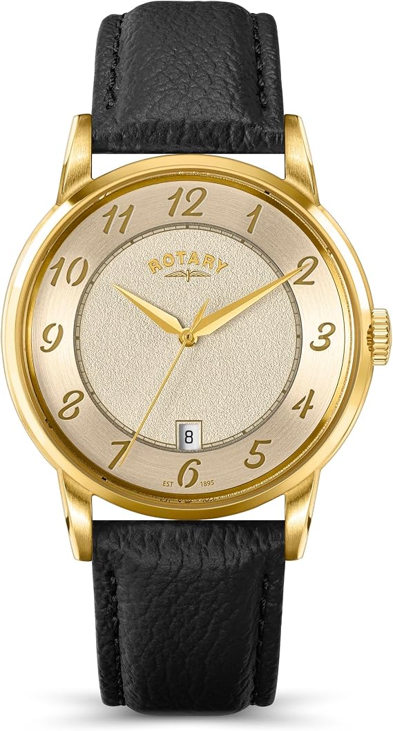 Rotary Men's Heritage Gold Plated Stainless Steel Brown Leather Strap Watch