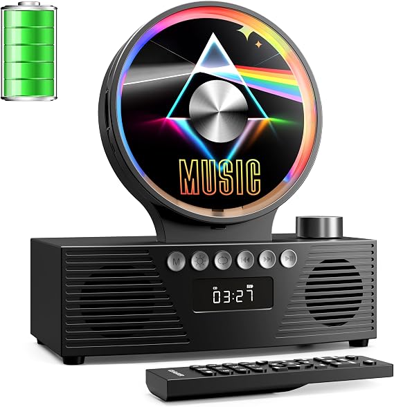 ROADOM Portable CD Player with Bluetooth, Rechargeable & Hi-Fi Speakers | Bluetooth TX & RX, 4000mAh rechargeable battery, retro kpop CD player, Hi-Fi stereo, sleep timer, USB/TF/AUX, 5 CD formats