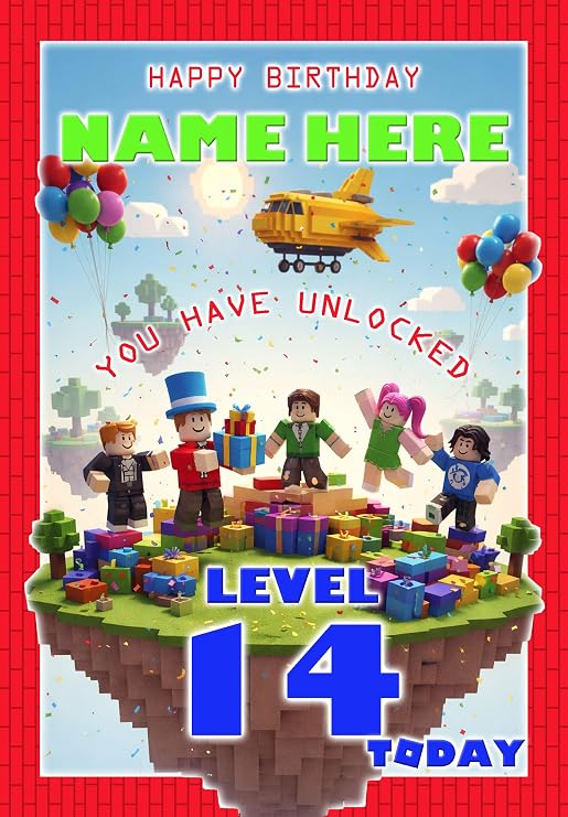 Roblox Birthday Card - Age 14 – Personalised Option with ANY NAME, AGE or RELATION - POSTED SAME DAY - FULL COLOUR INSIDE!