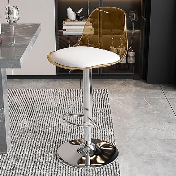 Acrylic Bar Stools, Counter Height Adjustable Swivel Clear Bar Stools with PU Leather Upholstered, Armless Bar Stools for Kitchen Island (Color : Yellow)