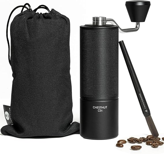 TIMEMORE Chestnut C2S Manual Coffee Grinder - Full Metal Body, 25g Capacity, CNC Stainless Steel Conical Burr, Adjustable Grind Setting, Double Bearing, Portable Hand Grinder, Black