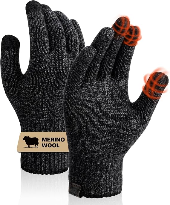 Merino Wool Gloves for Women Men, Touch Screen Warm Glove Liners Thermal Soft Knit Lining for Winter Running Hiking