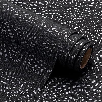 WRAPAHOLIC Black Wrapping Paper Roll - Mini Roll - 17 Inch x 16.5 Feet - Black with Silver Design Perfect for Christmas, Birthday, Holiday, Wedding, Baby Shower