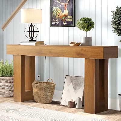 Grepatio Long Console Table for Entryway, 63 Inch Wood Entryway Table Rustic, Narrow Sofa Behind Couch Table, Farmhouse Entry Tables for Entrance, Hallway, Living Room Brown